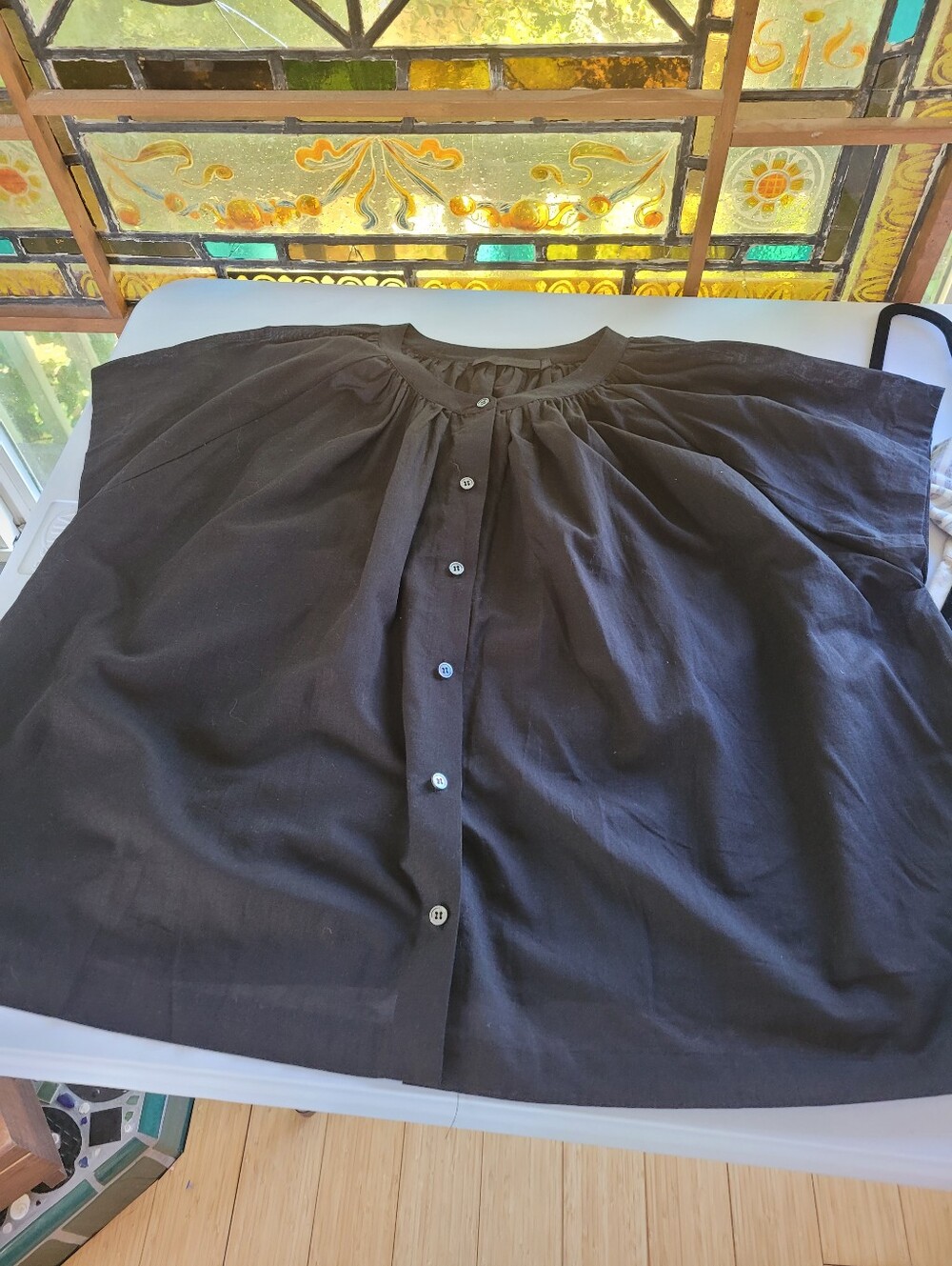 Jenni Kayne M Oversized Cotton Linen Blend Women's Black Button-Front Blouse